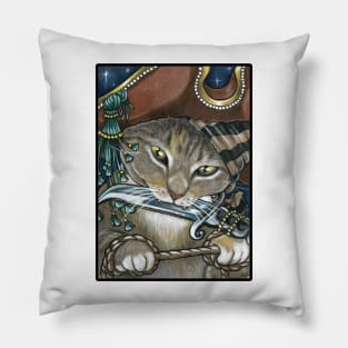 Pirate Cat Assassin - Black Outline Version Pillow