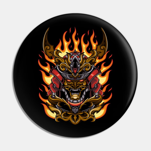 Samurai Warrior Head and Fire Pin by jarvis.kreatif