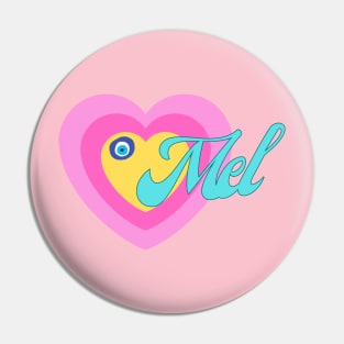 Mel in Colorful Heart Illustration Pin