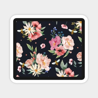 Field of Bees Black and Pink Flowers Magnet