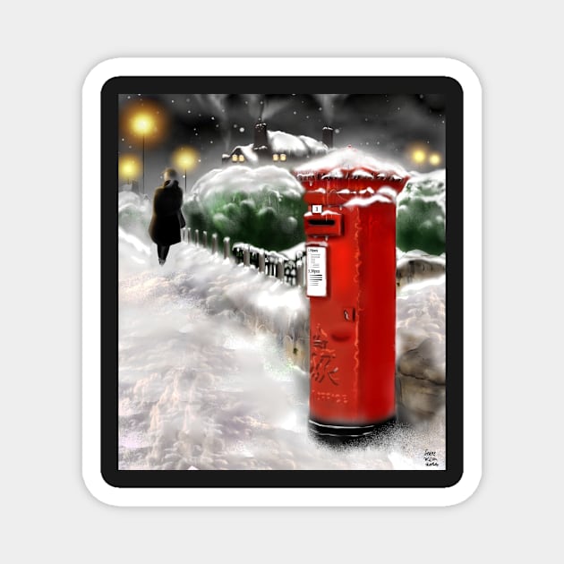 Traditional Christmas Illustration: Red Post Box in Snow Magnet by grantwilson