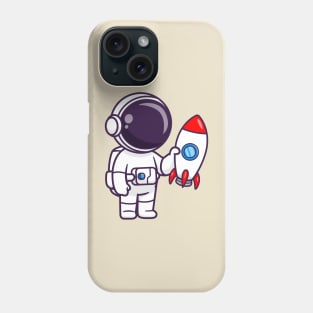 Cute Astronaut Holding Rocket Cartoon Phone Case