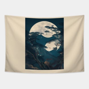 Japanese moon art Tapestry