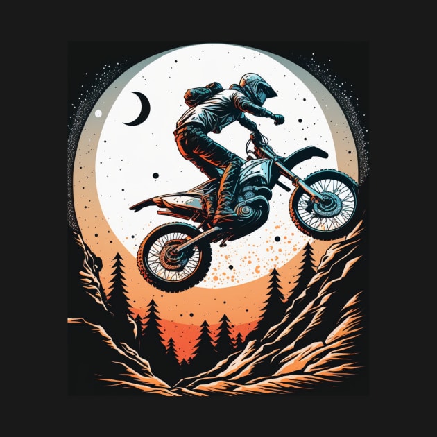 Dirt bike stunt w/moon orange and blue by KoolArtDistrict