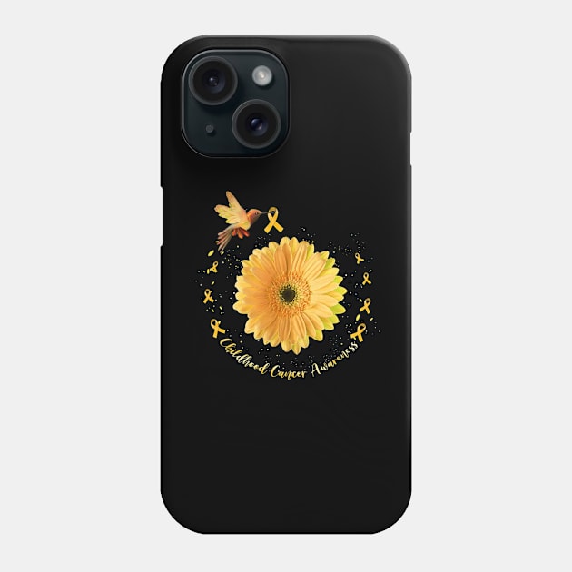 Hummingbird Yellow Sunflower Childhood Cancer Awareness Phone Case by everetto