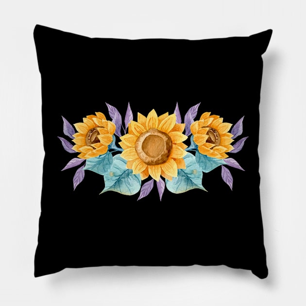 Watercolor Sunflower Border Pillow by Mako Design 