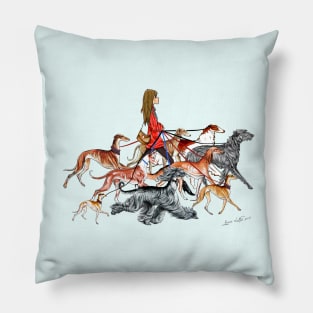 NEW!!!   Walking the Sighthounds.   BROWN HAIR! Pillow