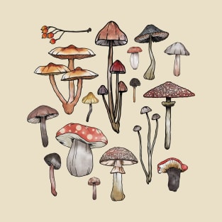 Watercolor Mushrooms Fungi Cottagecore Goblincore T-Shirt