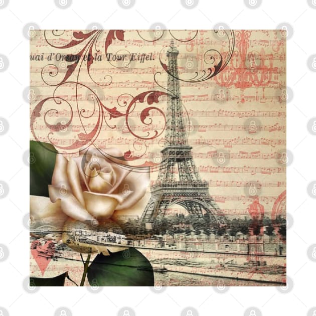 dark academia vintage french botanical white rose paris eiffel tower by Tina