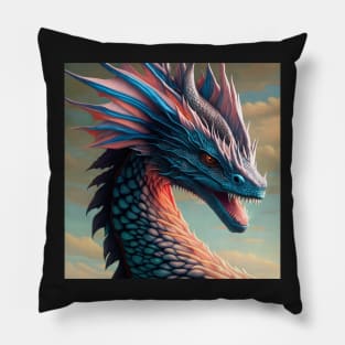 Intricate Pink and Blue Aquatic Dragon Serpent Pillow