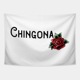 Chingona Red Rose Floral Latina Strong Woman Mexican Saying Tapestry