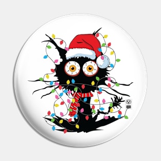 Black Cat christmas light tshirt funny cat lover christmas Pin