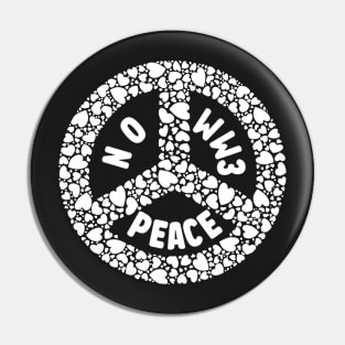 NO WW3 WHITE HEART PEACE SYMBOL PRAYING FOR PEACE Pin