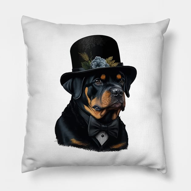 Rottweiler Funny Top Hat Pillow by K3rst