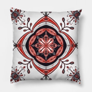 Floral folk art black and red mask orchid Iris Pillow