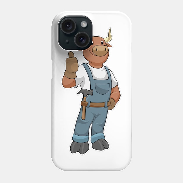 Bull as Handyman with Hammer Phone Case by Markus Schnabel
