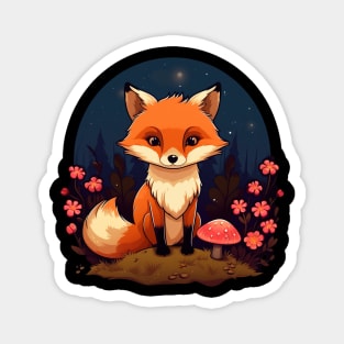 Cute Fox, Flowers and Mushroom Magnet