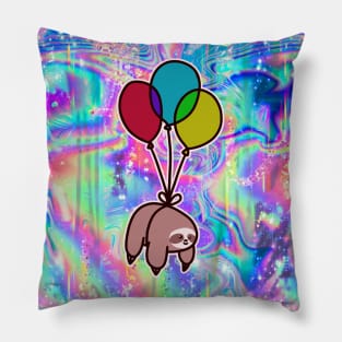 Balloon Sloth Rainbow Holographic Pillow