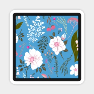 Garden florals and herbs on blue Magnet