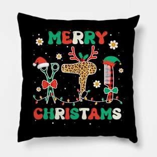 Merry Christmas Hairstylist Groovy Hairdresser Barber Xmas Pillow