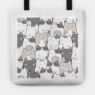 Kawaii Cute Cats Pattern Grey Shades Tote