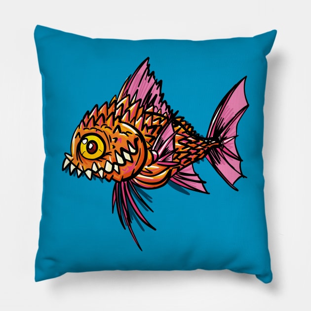 Ugly Piranha Fish Pillow by Maxsomma