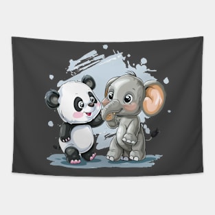 panda bear and an elephant friends Tapestry