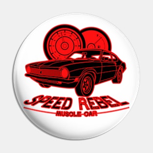 Red Speed Rebel Muscle Car vintage art with speedometer Pin