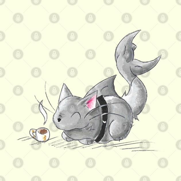 Coffee Loving Cat Shark by KristenOKeefeArt