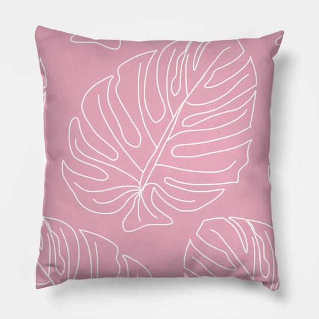 Pink Tropical Leaves Pattern Pillow by maramyeonni.shop