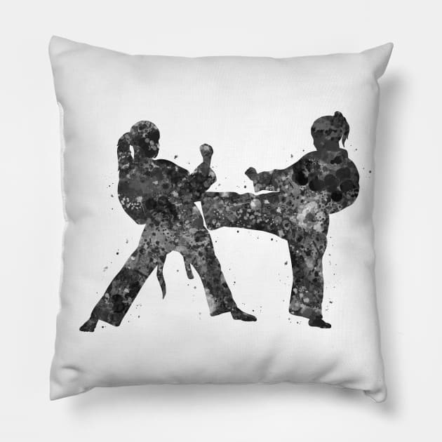 Taekwondo girl black and white Pillow by Yahya Art