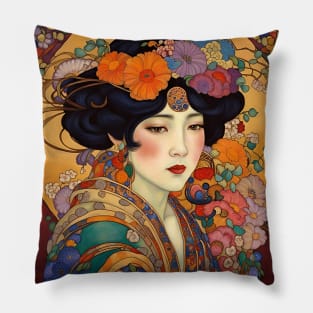 Asian Girl in traditional dress Asian Culture Pillow