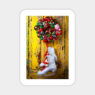 Christmas Wreath And Ice Skates Magnet