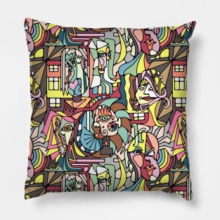 Cubist  Style Lady Faces Pillow