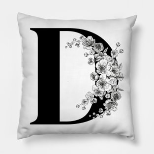 D alphabet Botanical cherry blossom sakura flowers Pillow