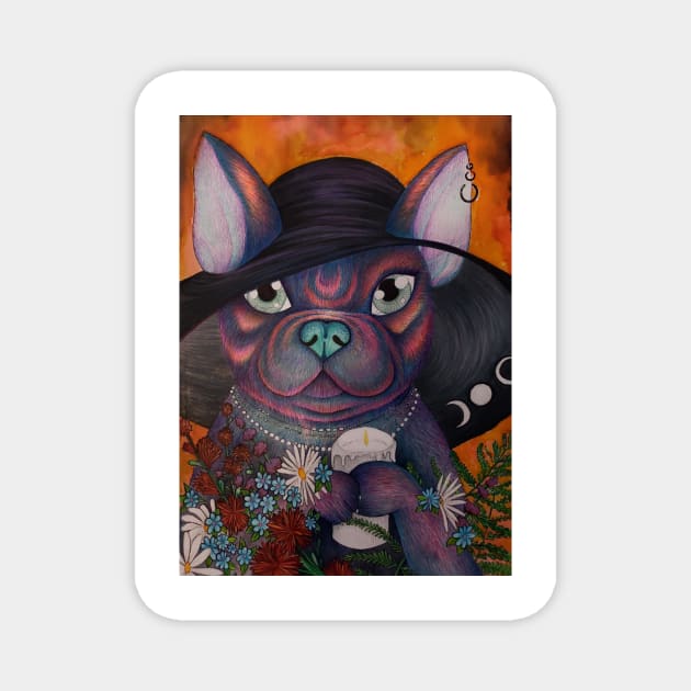 Cottage witch pet bulldog Magnet by fun chaos amy