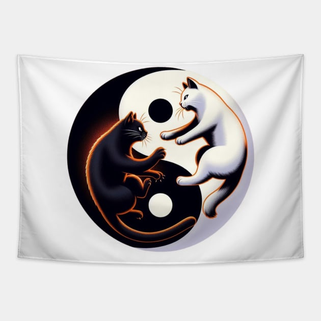 Ying Yang Cat Fight Tapestry by Shawn's Domain