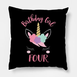 Kids 4Th Birthday Girl Unicorn Fourth Birthday Pillow