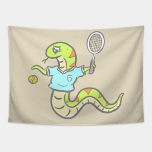 Snake Playing Tennis Cartoon Logo Mascot Tapestry