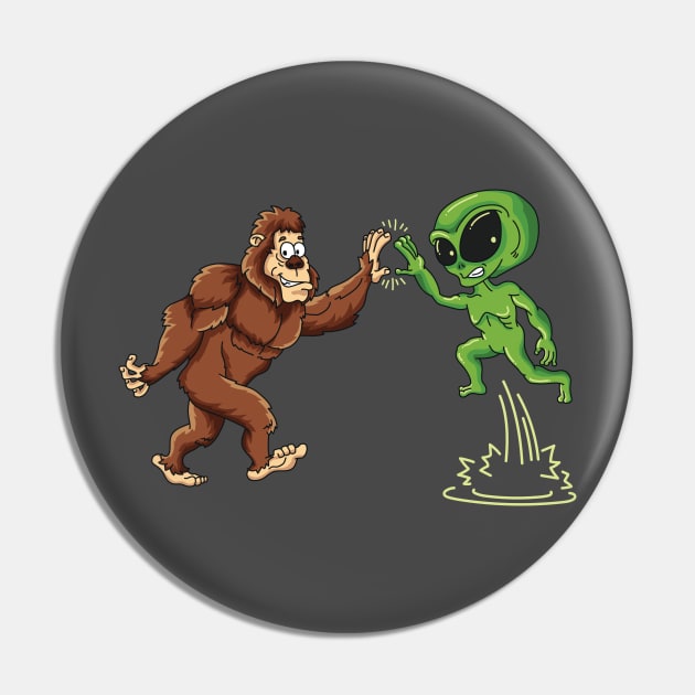 Bigfoot Alien High Five Yeti Conspiracy Believers Pin by ghsp