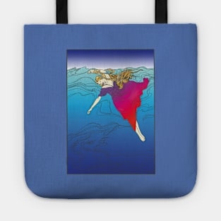 Drowning Girl (red on blue) Tote