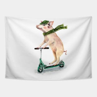 Piggy on a scooter Tapestry