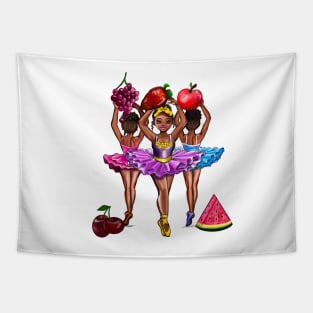 3 African American melanin queen ballerinas dancing with fruit love to dance ballet Tapestry