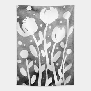 Whimsical watercolor flowers – black and white Tapestry