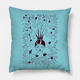 Girl With Strange Swirly Hairstyle Pillow