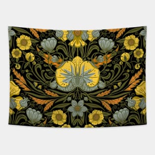 Summer Flowers Damask Dark Version Tapestry