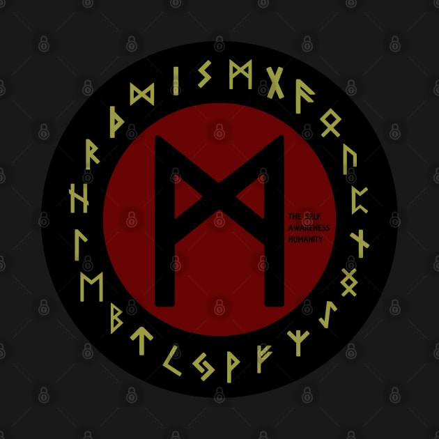 Red Mannaz Futhark Rune Symbol by DepicSpirit