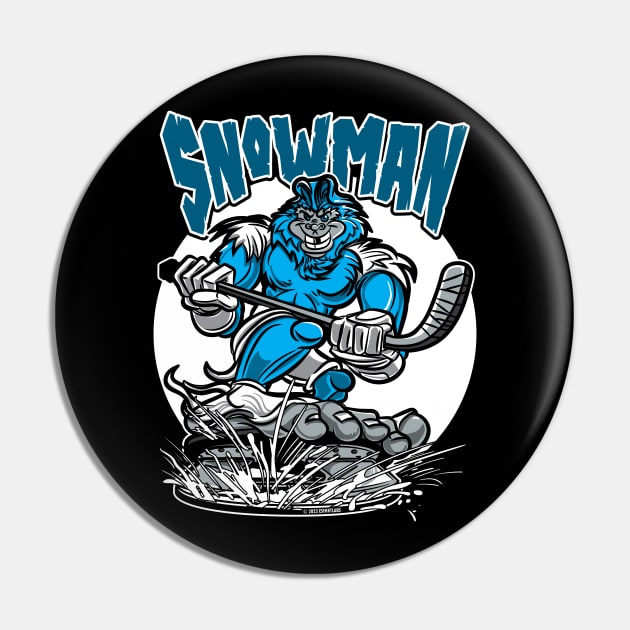 Abominable Snowman Hockey Player Mascot Pin by eShirtLabs