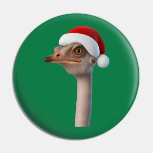 Fun Ostrich Weating Santa Hat Animal Humor Pin