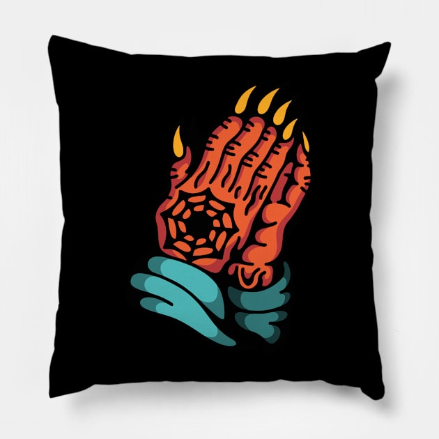 Devil hands pray Pillow by Bojes Art